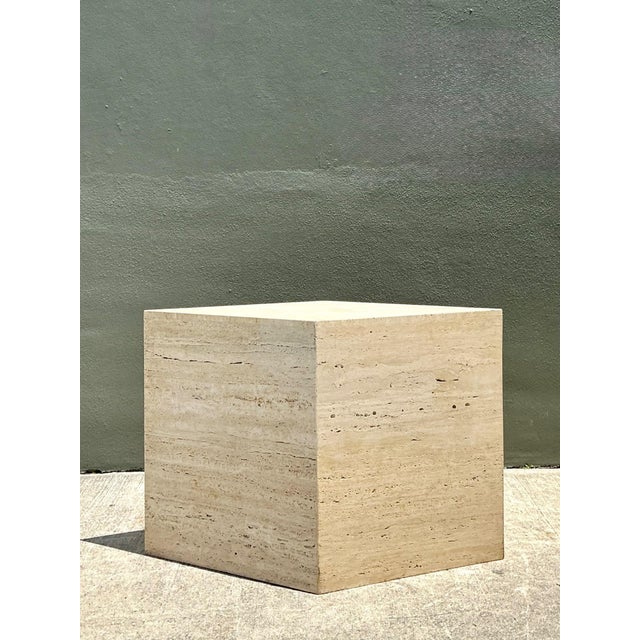 Vintage Italian Travertine Diamond Dining Table Pedestal For Sale - Image 12 of 16