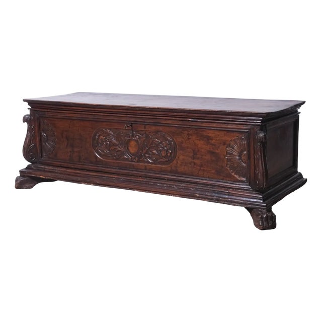 17th Century Carved Walnut Chest, Italy, 1890s For Sale