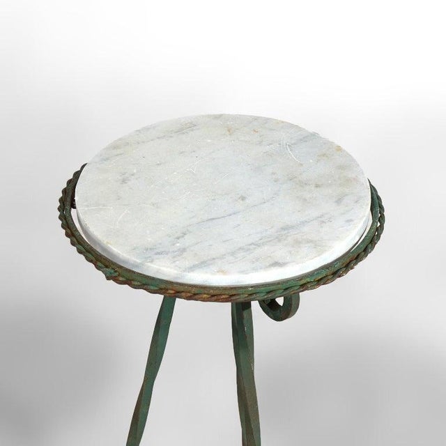 1920s Antique Arts & Crafts Oscar Bach Style Wrought Iron & Marble Plant Stands C1920 For Sale - Image 5 of 11