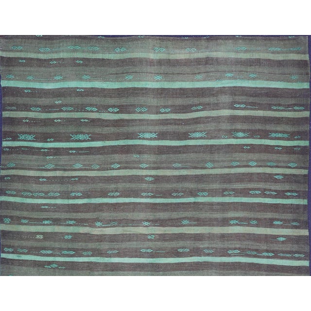 Brown Vintage Turkish Kilim Rug With Brown and Turquoise Accents For Sale - Image 8 of 10
