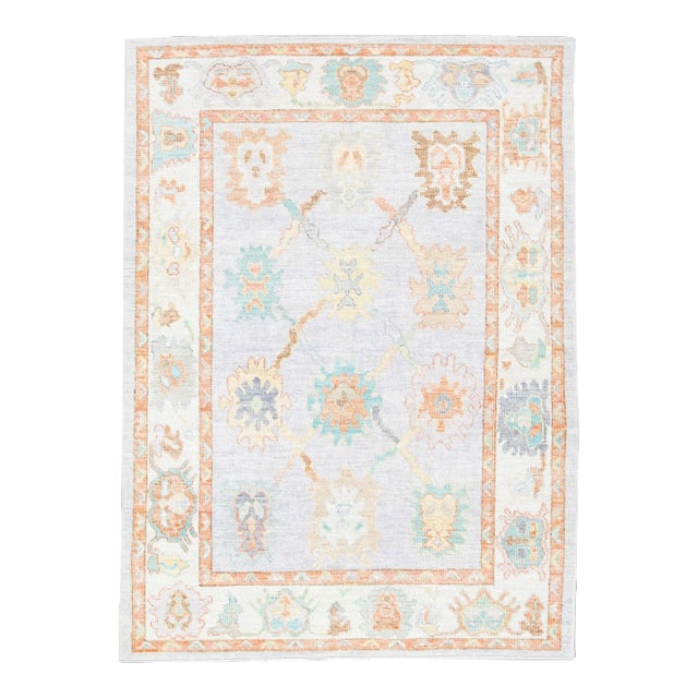 Early 21st Century Multicolor Handwoven Turkish Oushak Rug 5'2" X 7' For Sale