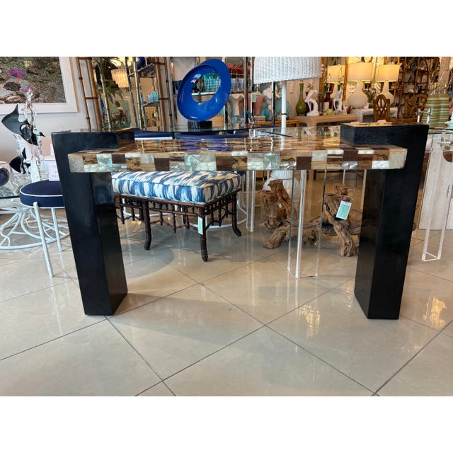 Marquis Collection Beverly Hills Wall Mirror Stone Pen Coconut Shell Wood For Sale - Image 9 of 13