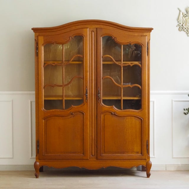 French Style Oak Display Cabinet with Glass Front For Sale - Image 3 of 12