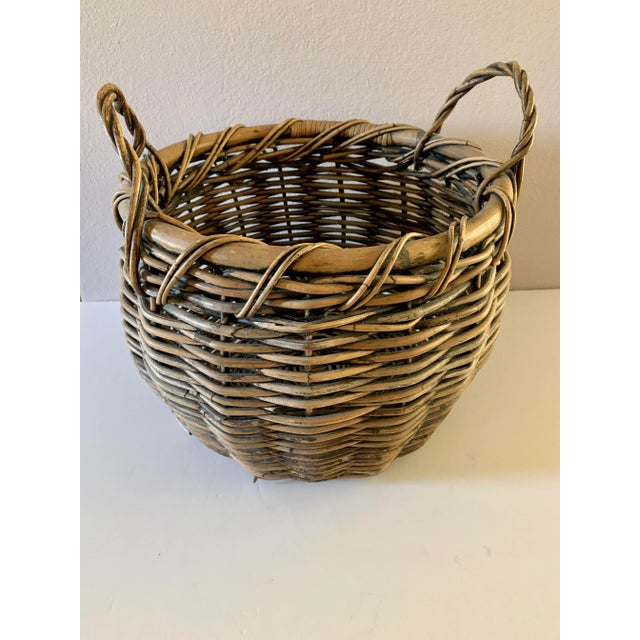 Contemporary Vintage Large Woven Harvest Basket For Sale - Image 3 of 11