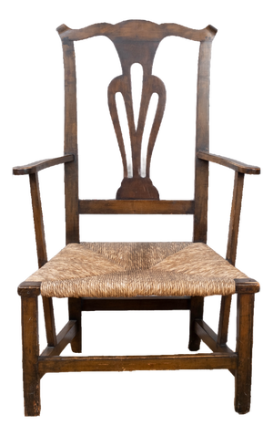 Antique Country Chippendale Rush Seat Armchair