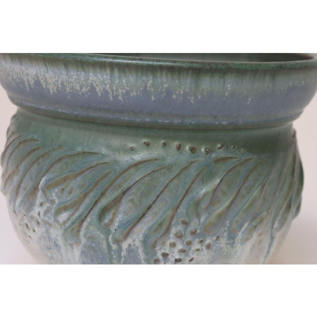 Petite Vintage Green and Blue Incised Ceramic Planter Vase by Deanna Nichols For Sale - Image 16 of 18