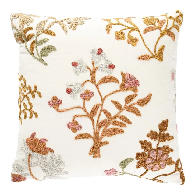 Schumacher Raleigh Crewel Embroidery 14" Pillow A in Autumn For Sale