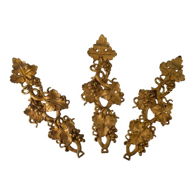 19th Century Group of 3 Gilt Bronze Architectural Furniture Accents With Grape Motif For Sale