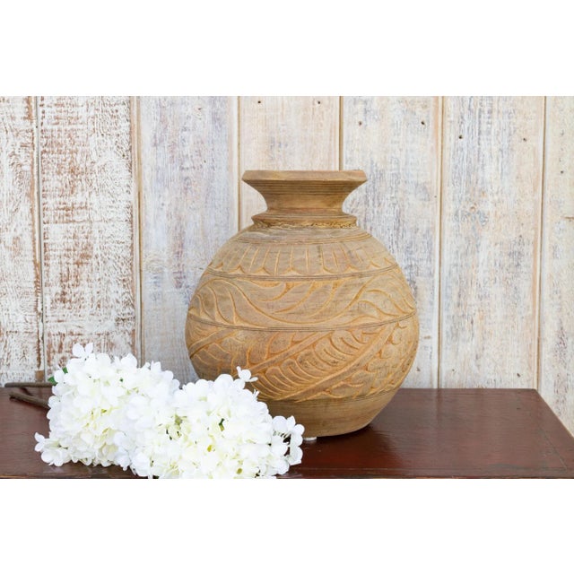 Indian Carved Bleached Naga Water Pot For Sale - Image 3 of 11