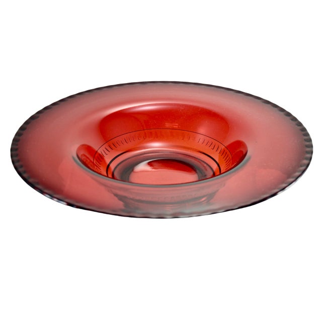 Large 12 inch ruby red vintage glass console bowl with a gently scallop rim and bowl accents. Simply a beautiful vintage...