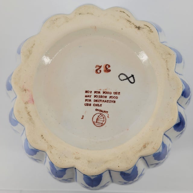 White Vintage Blue & White Hand-Painted Melon Ginger Jar With Carved Wood Stand For Sale - Image 8 of 15