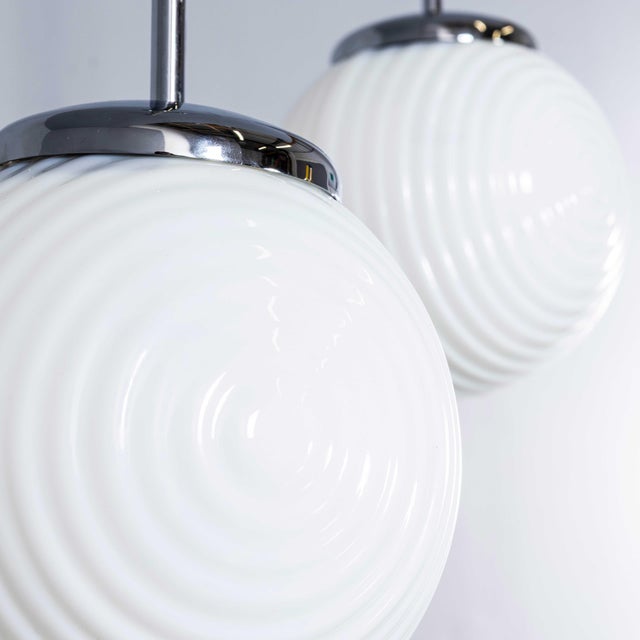 Mouth-Blown Ribbed Opaline Pendant Lamp, 1940s For Sale - Image 4 of 12