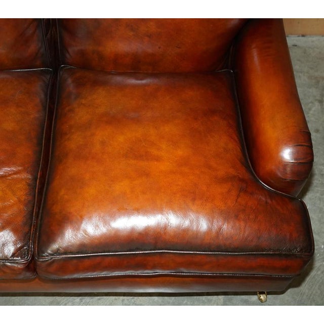 1 of 4 Hand Dyed Brown Leather Howards & Son Style Sofa Part of Suite For Sale - Image 12 of 18