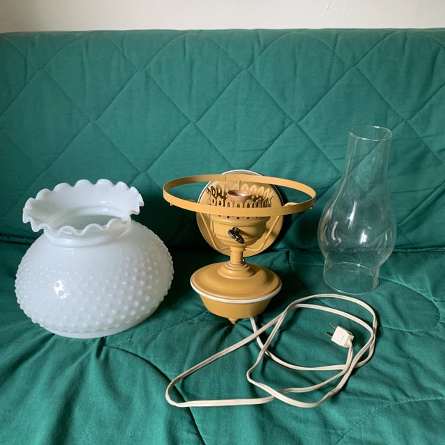 Mid 20th Century Mid-20th Painted Metal Wall Lamp With Chimney and White Hobnail Glass Shade For Sale - Image 5 of 13