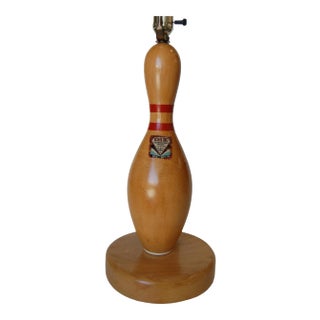 Wood DIX Tournament Select Real Bowling Pin Table Lamp For Sale