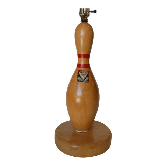Wood DIX Tournament Select Real Bowling Pin Table Lamp For Sale
