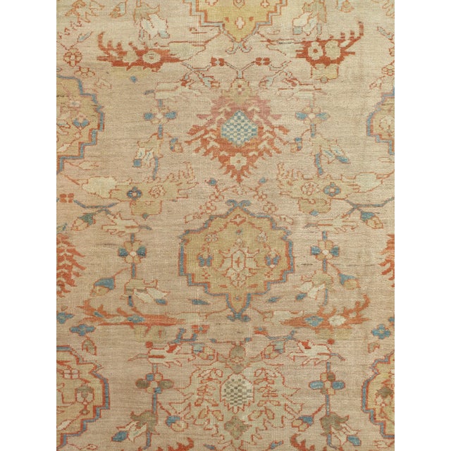 Antique Persian Sultanabad Carpet, Wool Ivory, Lt Blue Oriental Rug Hand Knotted For Sale - Image 4 of 13