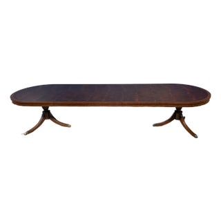 Traditional Oval Banded Mahogany Double Pedestal Dining Table by Leighton Hall - Showroom Sample For Sale