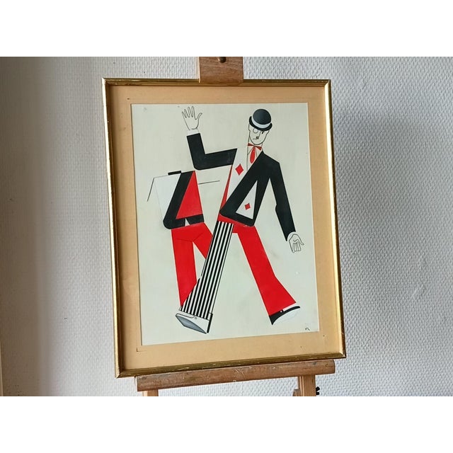 1960s Rare Old Framed Drawing With Gouache Probably Representing a Theater Costume Project For Sale - Image 11 of 11