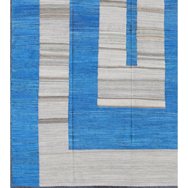 Measures: 8'3 x 11'. Modern Kilim Rug by Keivan Woven Arts, Cobalt Blue & Gray, 8'3" x 11" Keivan Woven Arts / rug...