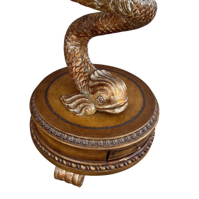 1990s Dolphin Koi Baroque Side End Table Serpent Gold Gilt Pedestal With Drawer For Sale - Image 11 of 18