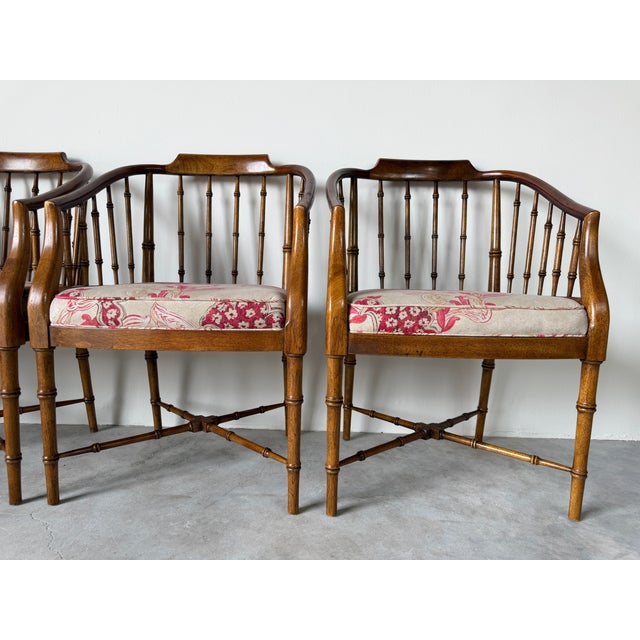 Vintage Drexel Hollywood Regency Faux Bamboo Carved Wood Dining Chairs – Set of 4 For Sale - Image 4 of 18