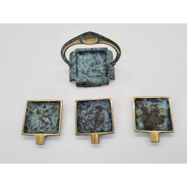 Gold Art Deco Ashtrays with Decorative Stand, 1920s, Set of 4 For Sale - Image 8 of 10