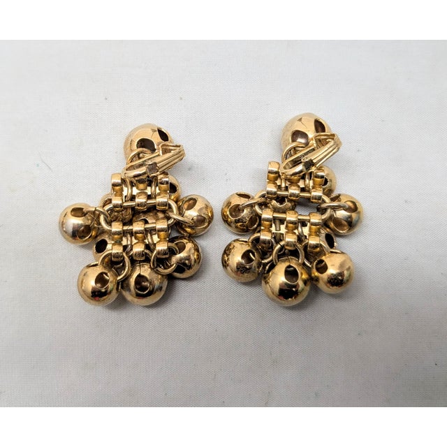 Metal Vintage 1960s Signed Napier Goldtone Machined Balls Drop Clip Earrings-2 Pieces For Sale - Image 7 of 8