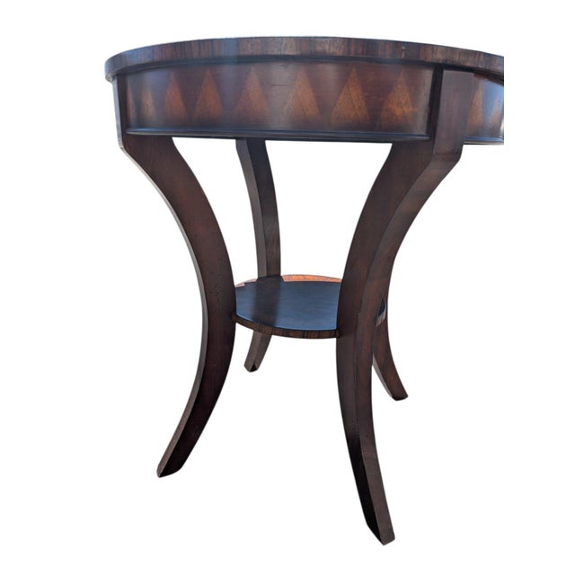 Wood Vintage Uttermost 28-Inch Round Compass Star Inlaid Wood Bistro Table For Sale - Image 7 of 11