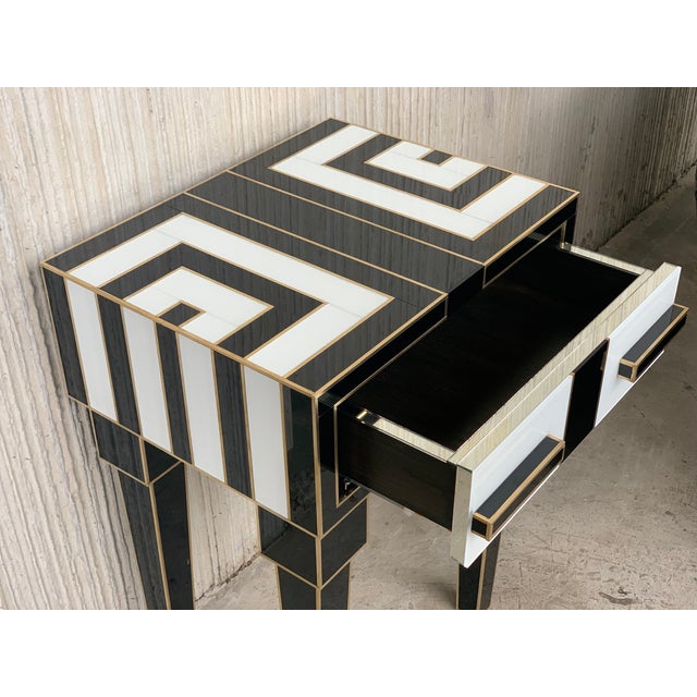 Metal New High Black & White Glass & Brass Inlays New Nightstands With Drawer - a Pair For Sale - Image 7 of 13