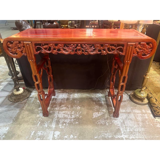 Vintage Chinese Rosewood Carved Dragon Altar/Console Table For Sale - Image 4 of 5