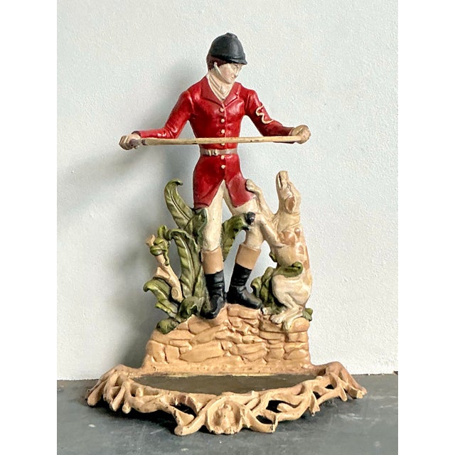 Red Vintage Regency Wrought Iron Jockey Umbrella Stand For Sale - Image 8 of 12