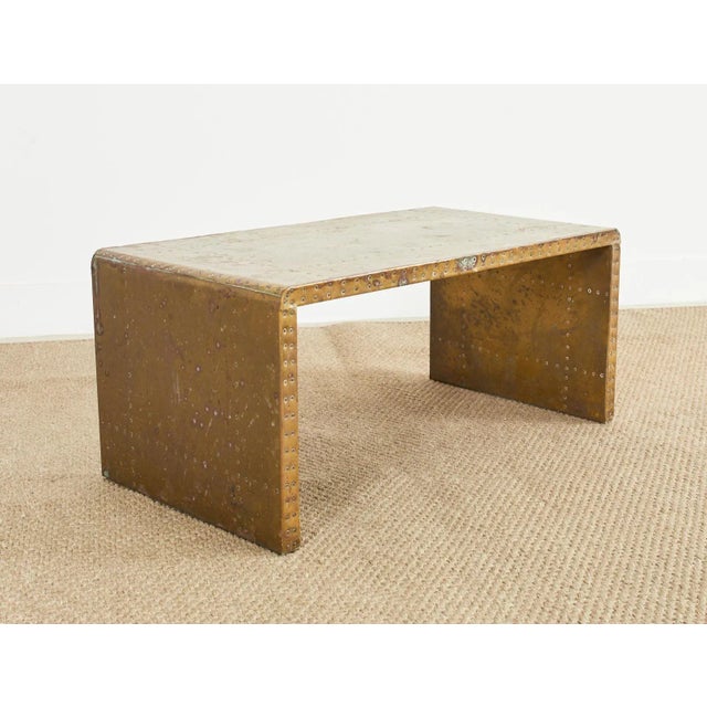Midcentury Sarreid Patinated Brass Waterfall Cocktail Table For Sale In Sacramento - Image 6 of 13