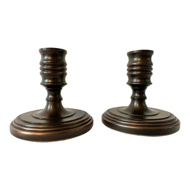 Vintage Late 20th Century Baldwin Venetian Bronze Candlestick Holders-Set of 2 For Sale
