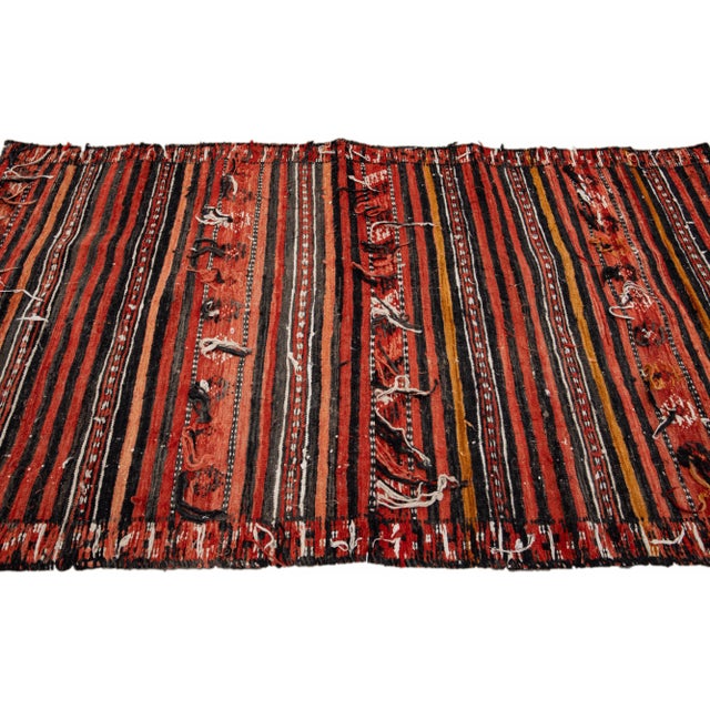 1950s Vintage Kilim Handmade Flatweave Red Striped Wool Runner 4' 9'' X 8' 5'' For Sale - Image 5 of 11