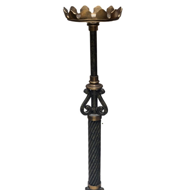1990s Maitland Smith Baroque Style Wrought Iron & Bronze Floor Pricket Candlestick For Sale - Image 5 of 7