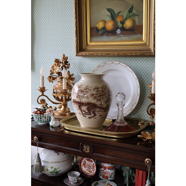 A rare-to-market circa-2000 Maitland-Smith ceramic vase, designed and handmade in Thailand, featuring a wonderfully...