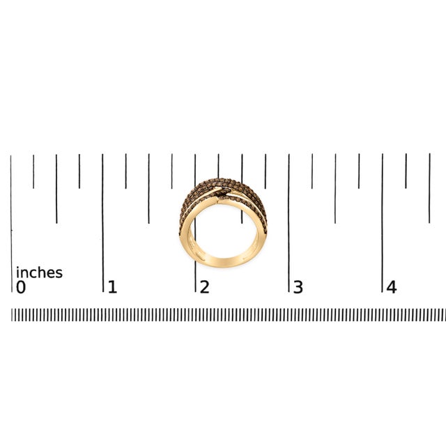 10K Yellow Gold Plated .925 Sterling Silver 1.0 Cttw Champagne Diamond Multi Row Cross Over Band Ring - Size 7 For Sale In New York - Image 6 of 6