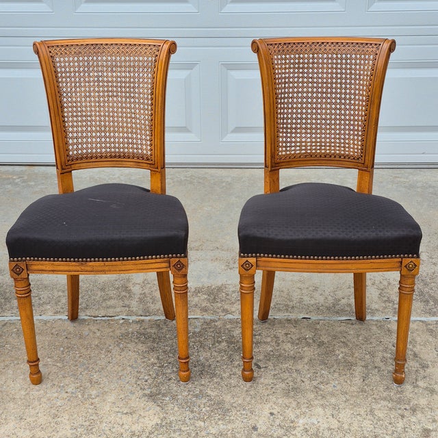 1940s c.1940s Directoire Neoclassical French Regency Fruitwood Cane Back Dining Chairs, Set of 4 For Sale - Image 5 of 17