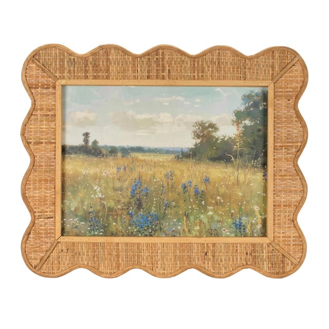 2020s Scalloped Bamboo Framed Landscape Print (Set of 2) For Sale - Image 5 of 5