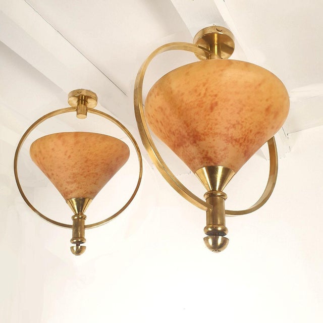 Mid-Century Modern 1960s Pair of Amber Glass Paste Chandeliers For Sale - Image 3 of 11