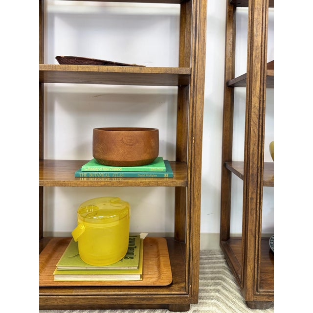 Drexel MCM Transitional Bookcase Pair Solid Wood Vintage Mid-Century Storage, Attributed For Sale - Image 12 of 14