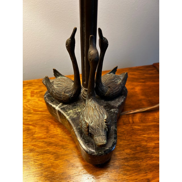 Theodore Alexander Theodore Alexander Vintage Pair of Bronze & Marble Swan Table Lamps For Sale - Image 4 of 12