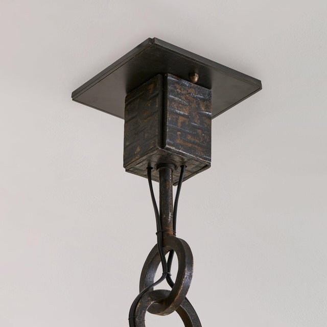Brutalist 1960s French Brutalist Iron Two-Light Pendant For Sale - Image 3 of 7