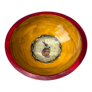 Hand Painted Decoupage Wooden Rabbit Bowl Paul Munro