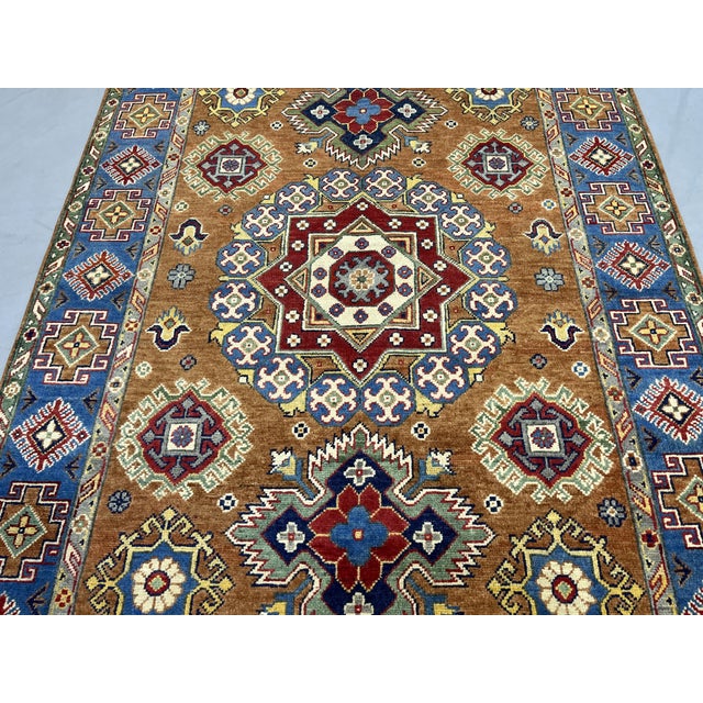 2000 - 2009 Rust and Blue Kazak Wool Rug With Center Medallion, 4'11" X 7'1" For Sale - Image 5 of 16