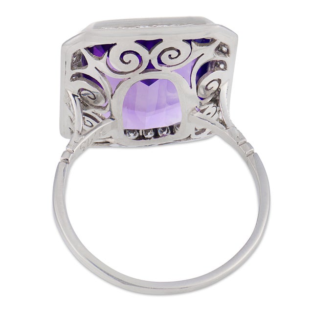 Contemporary 9.45 Carat Amethyst Diamond Platinum Cocktail Ring, Size 7.5 For Sale In Los Angeles - Image 6 of 6