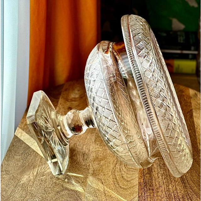 Hollywood Regency Antique Anglo-Irish Cut Glass Pedestal Bowl For Sale - Image 3 of 9
