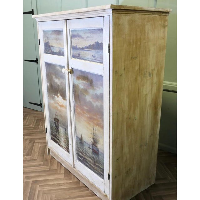 Paint Hand Painted Cabinet with Four Oil Seascape Paintings For Sale - Image 7 of 8