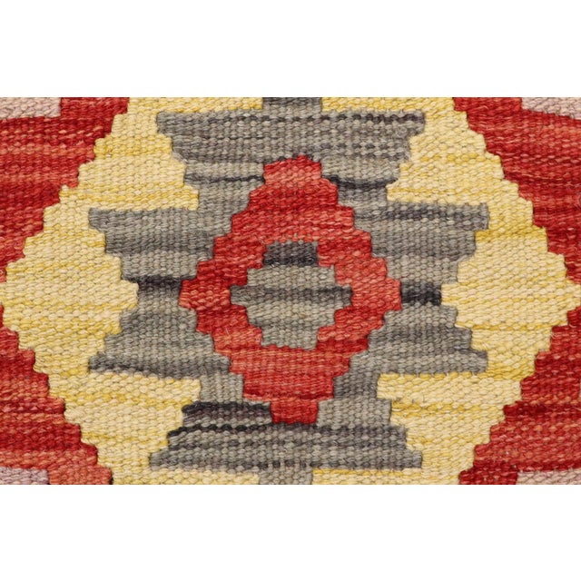 Shabby Chic Kilim Kelvin Red Blue Hand-Woven Wool Rug For Sale - Image 4 of 9
